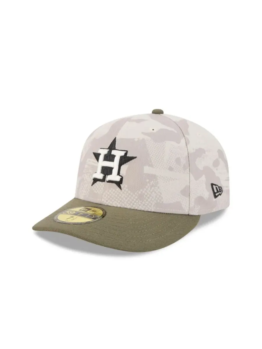 New Era Мужская светло-бежевая/оливковая кепка Houston Astros 59FIFTY, посвященная Дню вооруженных