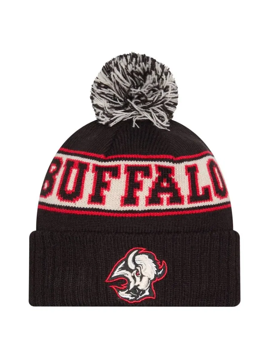 Вязаная шапка с отворотом и помпоном, с вышитым логотипом, модель Retro Cuffed Knit Hat New Era