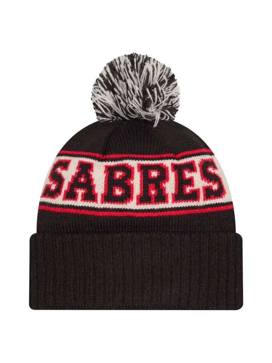 Вязаная шапка с отворотом и помпоном, с вышитым логотипом, модель Retro Cuffed Knit Hat New Era — изображение 2 из 2, черный