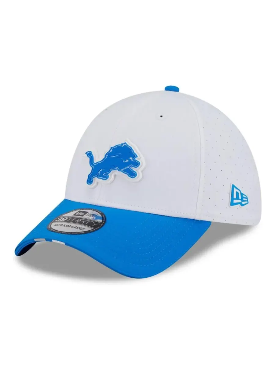 New Era Мужская бело-синяя кепка Detroit Lions 2025 NFL Training Camp 39THIRTY Flex Hat