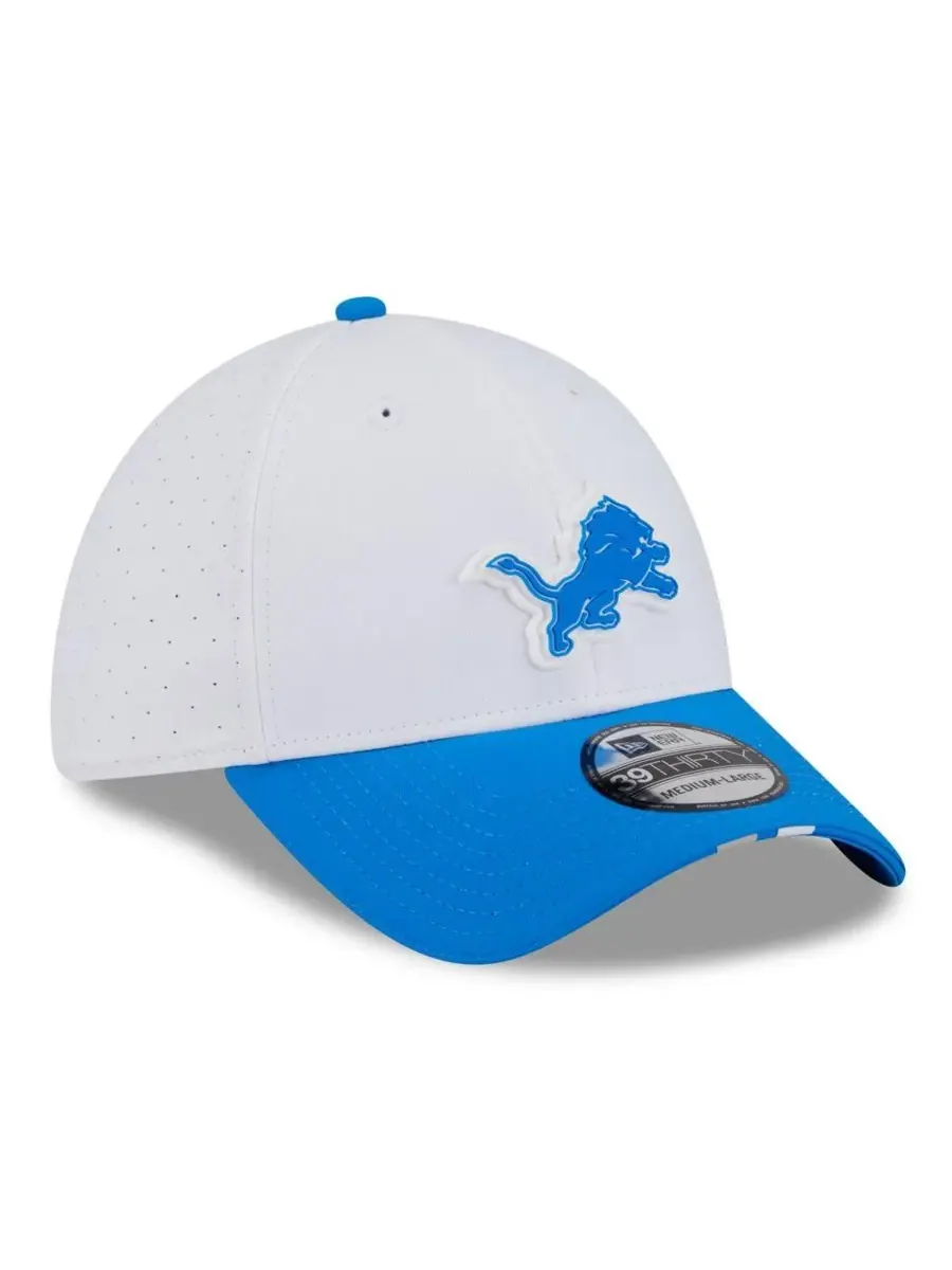 New Era Мужская бело-синяя кепка Detroit Lions 2025 NFL Training Camp 39THIRTY Flex Hat — изображение 3 из 4, белый синий