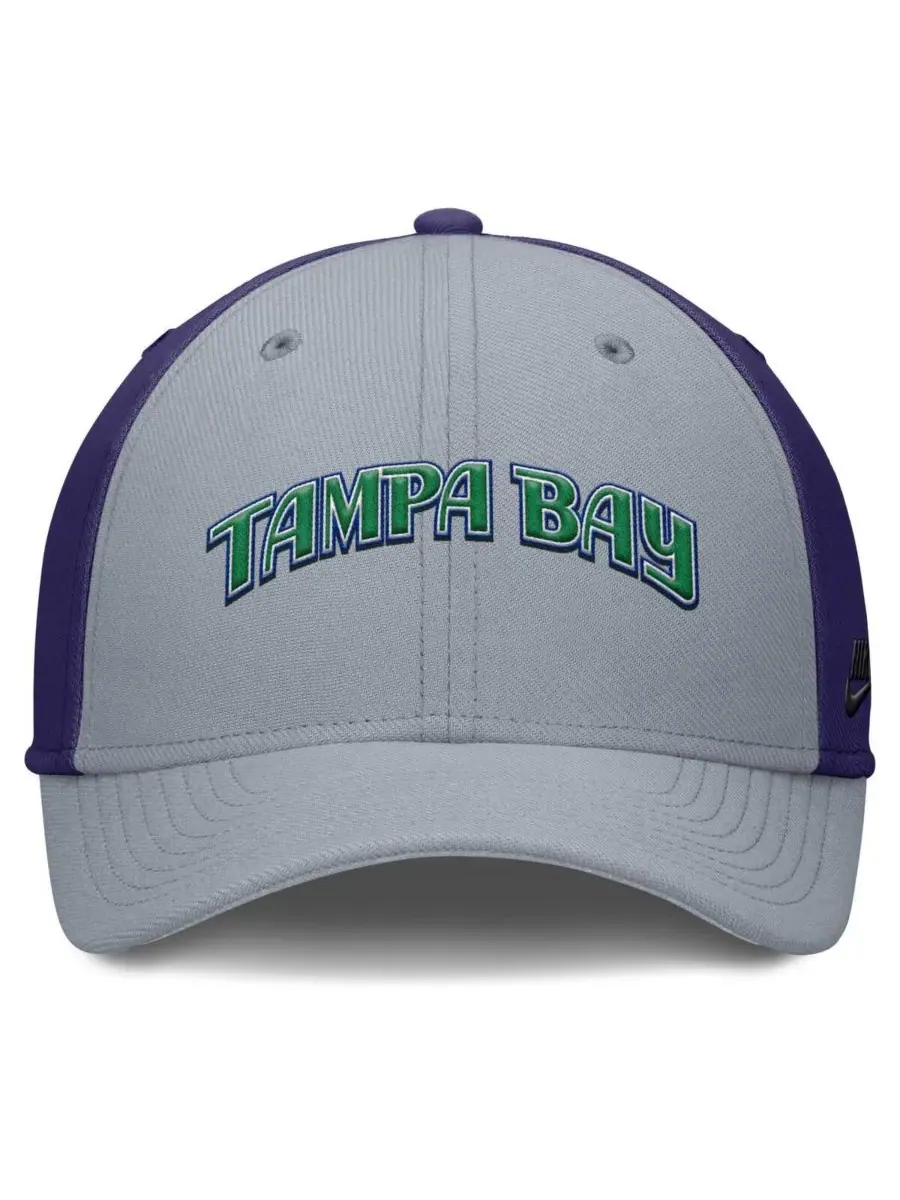 Nike Мужская серо-фиолетовая кепка Tampa Bay Rays Rise Swoosh Performance Flex — изображение 2 из 4, серый фиолетовый