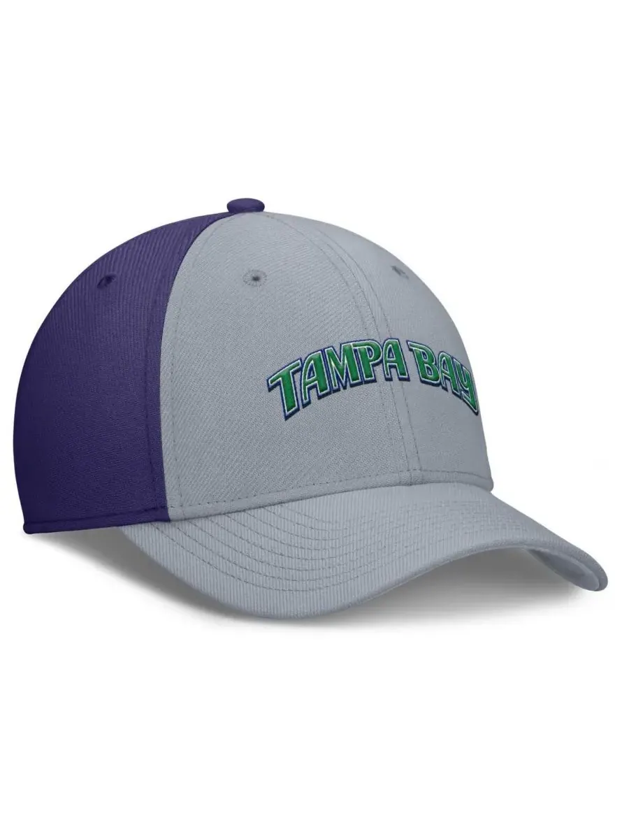 Nike Мужская серо-фиолетовая кепка Tampa Bay Rays Rise Swoosh Performance Flex — изображение 3 из 4, серый фиолетовый