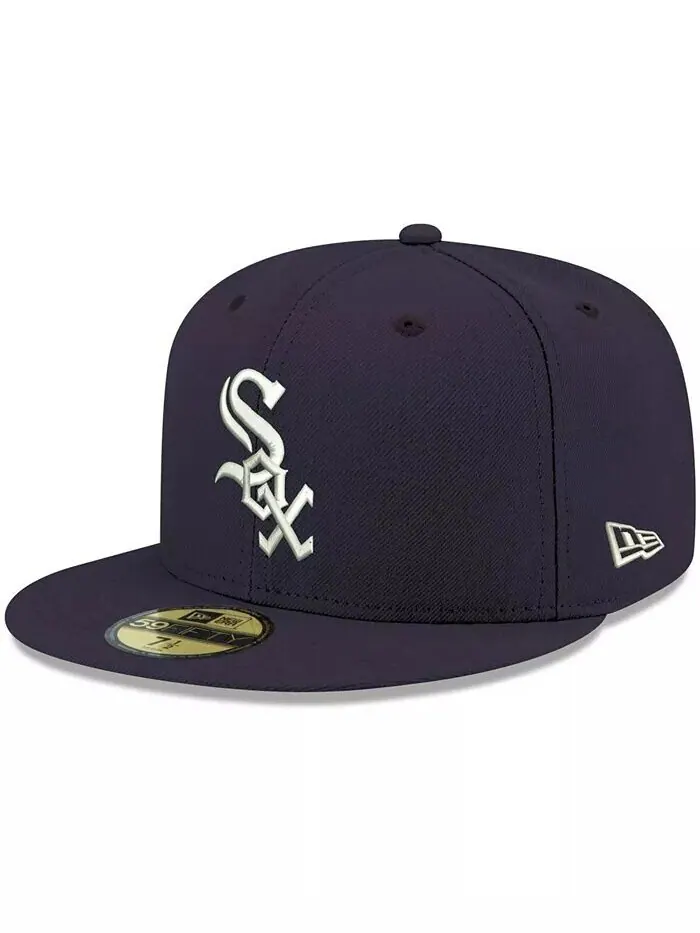 Мужская темно-синяя кепка Chicago White Sox Logo белая 59FIFTY приталенная шляпа New Era