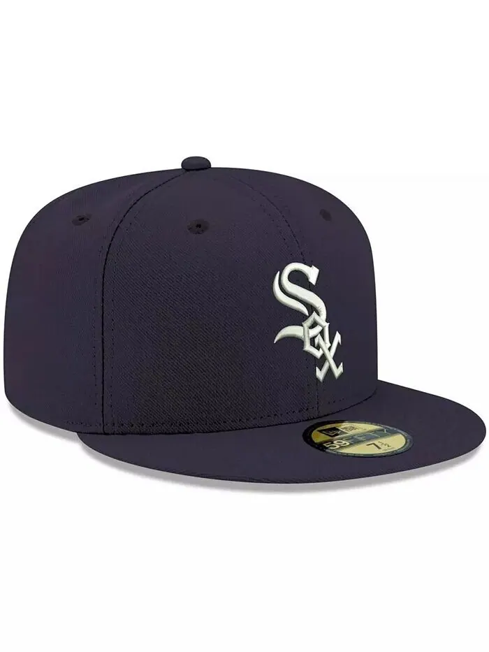 Мужская темно-синяя кепка Chicago White Sox Logo белая 59FIFTY приталенная шляпа New Era — изображение 3 из 4