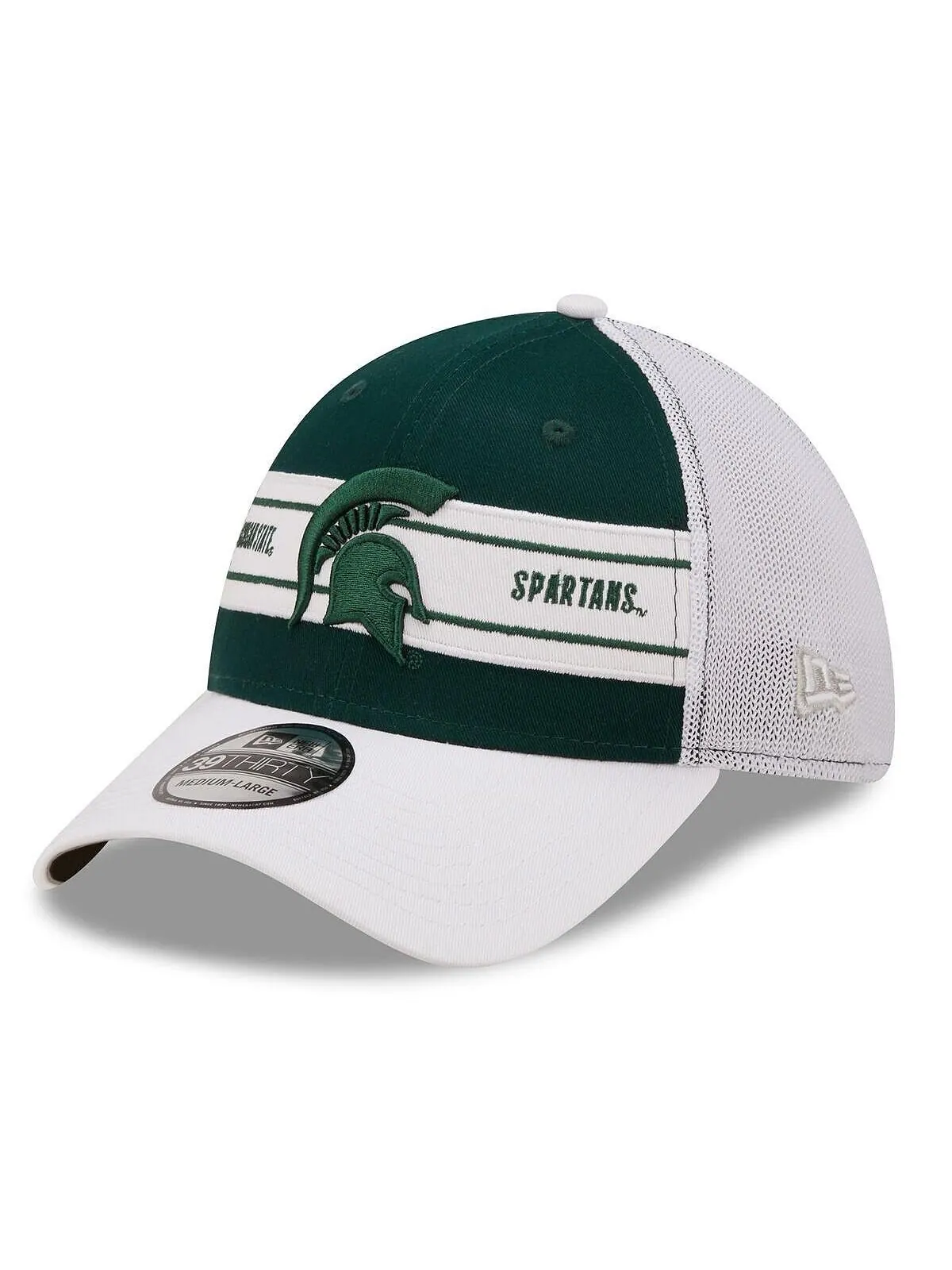 Мужская зелено-белая кепка Michigan State Spartans с полосой 39THIRTY Flex Hat New Era