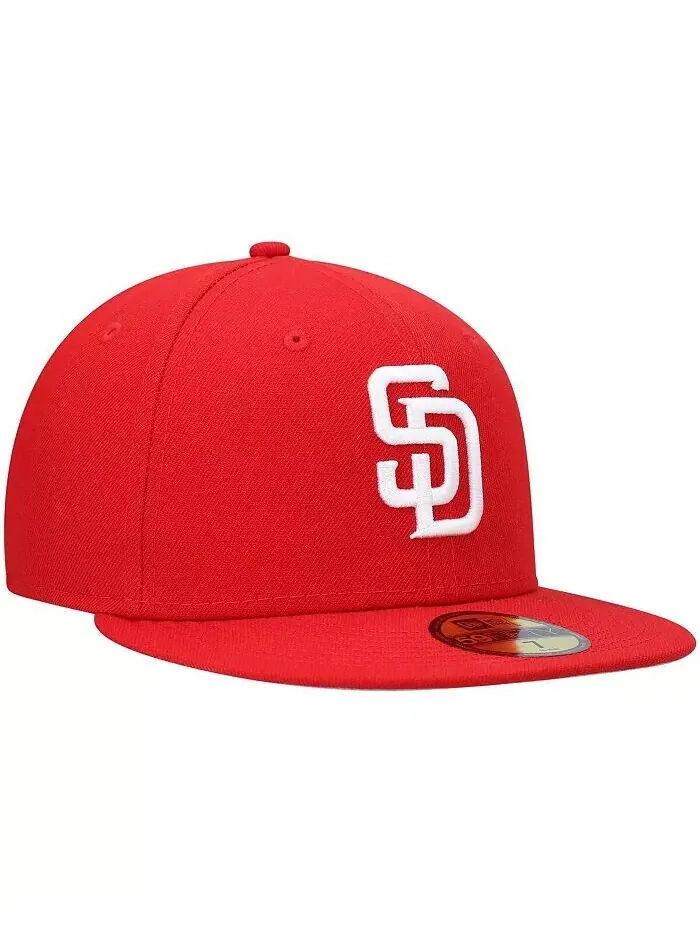 Мужская красная приталенная шляпа San Diego Padres Logo белая 59FIFTY New Era — изображение 2 из 2