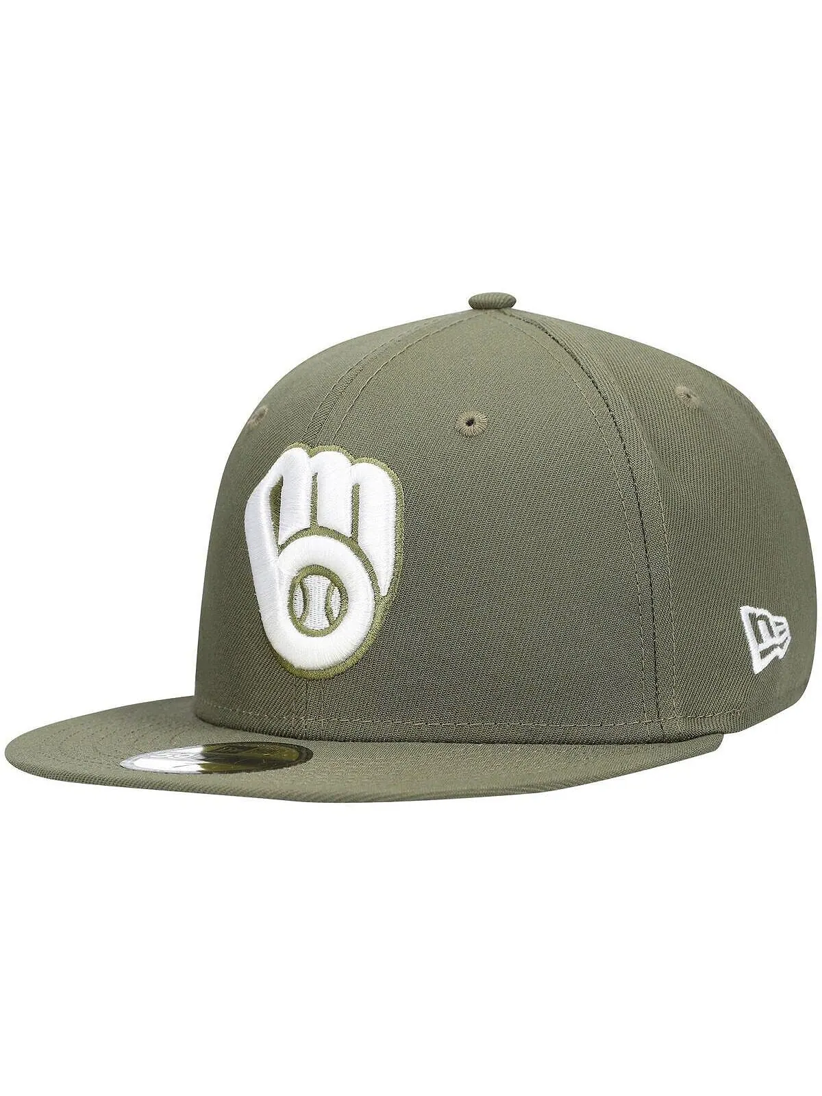 Мужская оливковая шляпа с логотипом Milwaukee Brewers, белая 59Fifty, приталенная шляпа New Era — изображение 2 из 3