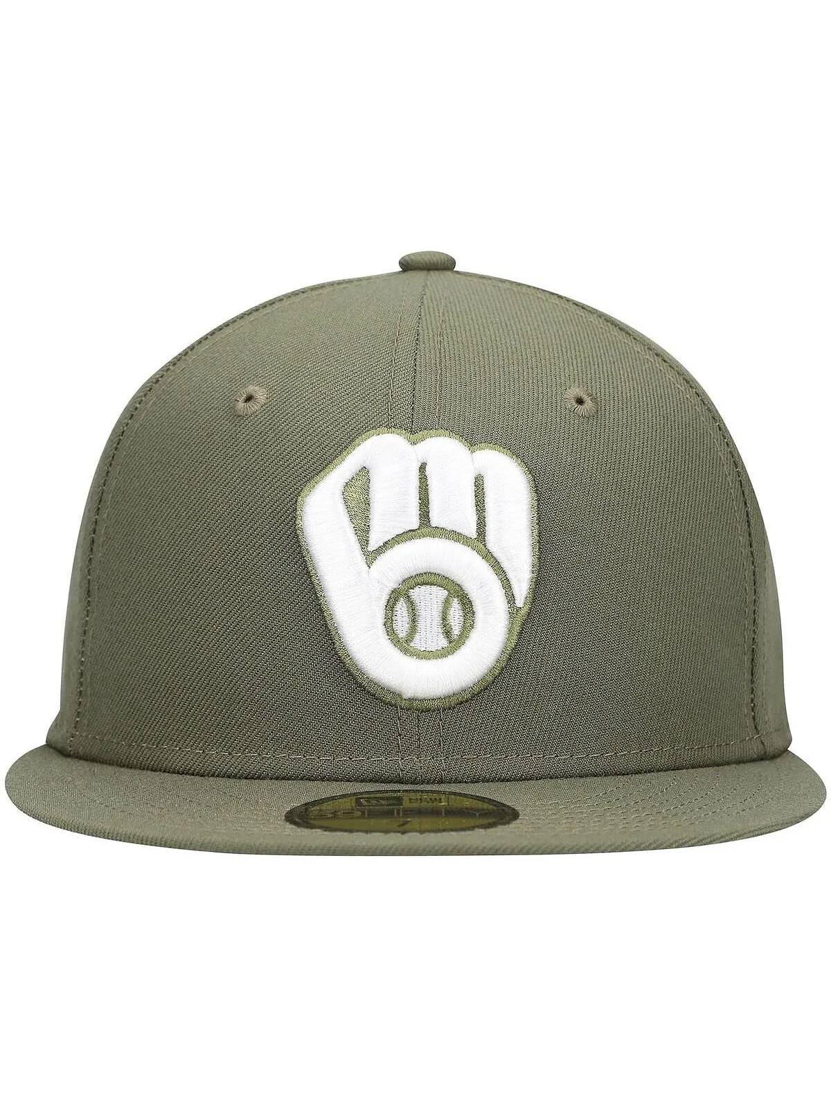 Мужская оливковая шляпа с логотипом Milwaukee Brewers, белая 59Fifty, приталенная шляпа New Era — изображение 3 из 3