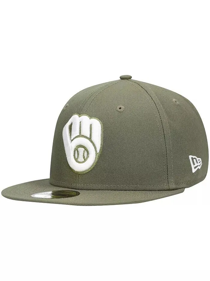 Мужская оливковая шляпа с логотипом Milwaukee Brewers, белая 59Fifty, приталенная шляпа New Era — изображение 1 из 3
