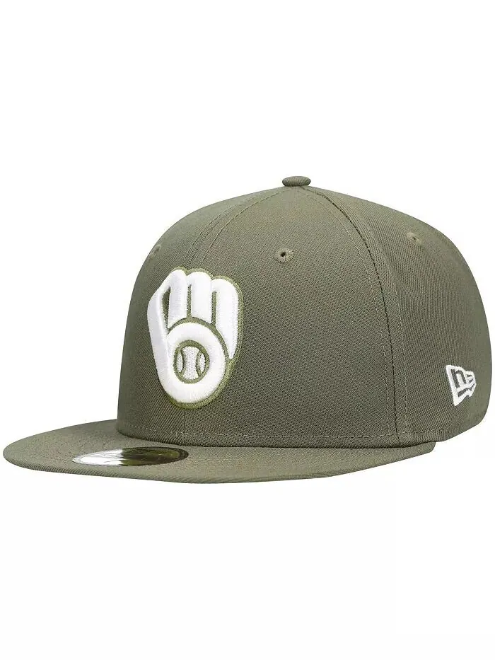 Мужская оливковая шляпа с логотипом Milwaukee Brewers, белая 59Fifty, приталенная шляпа New Era — изображение 2 из 3