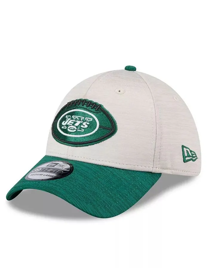 Мужская кепка New York Jets 2024 Sideline Historic 39THIRTY Flex цвета «камень/зеленый» New Era