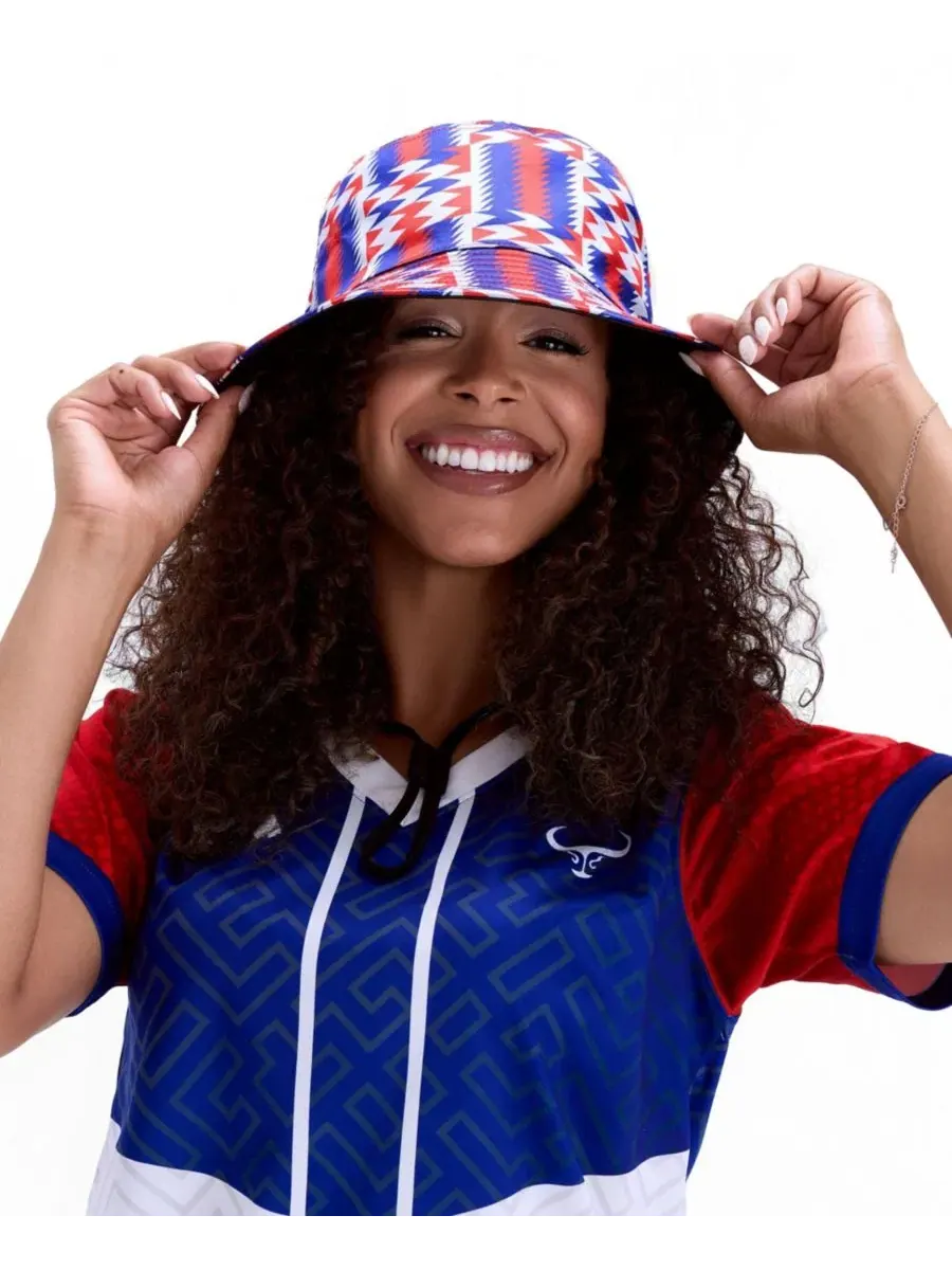 Панама из атласа с принтом Kente, двусторонняя KIN Apparel, Royal Kente