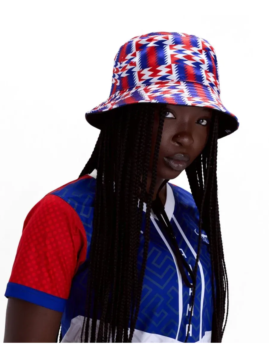 Панама из атласа с принтом Kente, двусторонняя KIN Apparel, Royal Kente — изображение 3 из 3