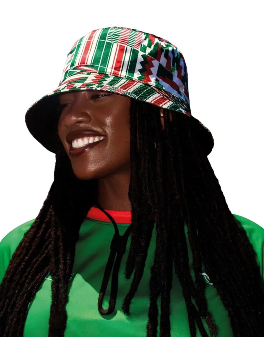 Шляпа-ведро из сатина, двусторонняя, с принтом KIN Apparel, Evergreen Kente