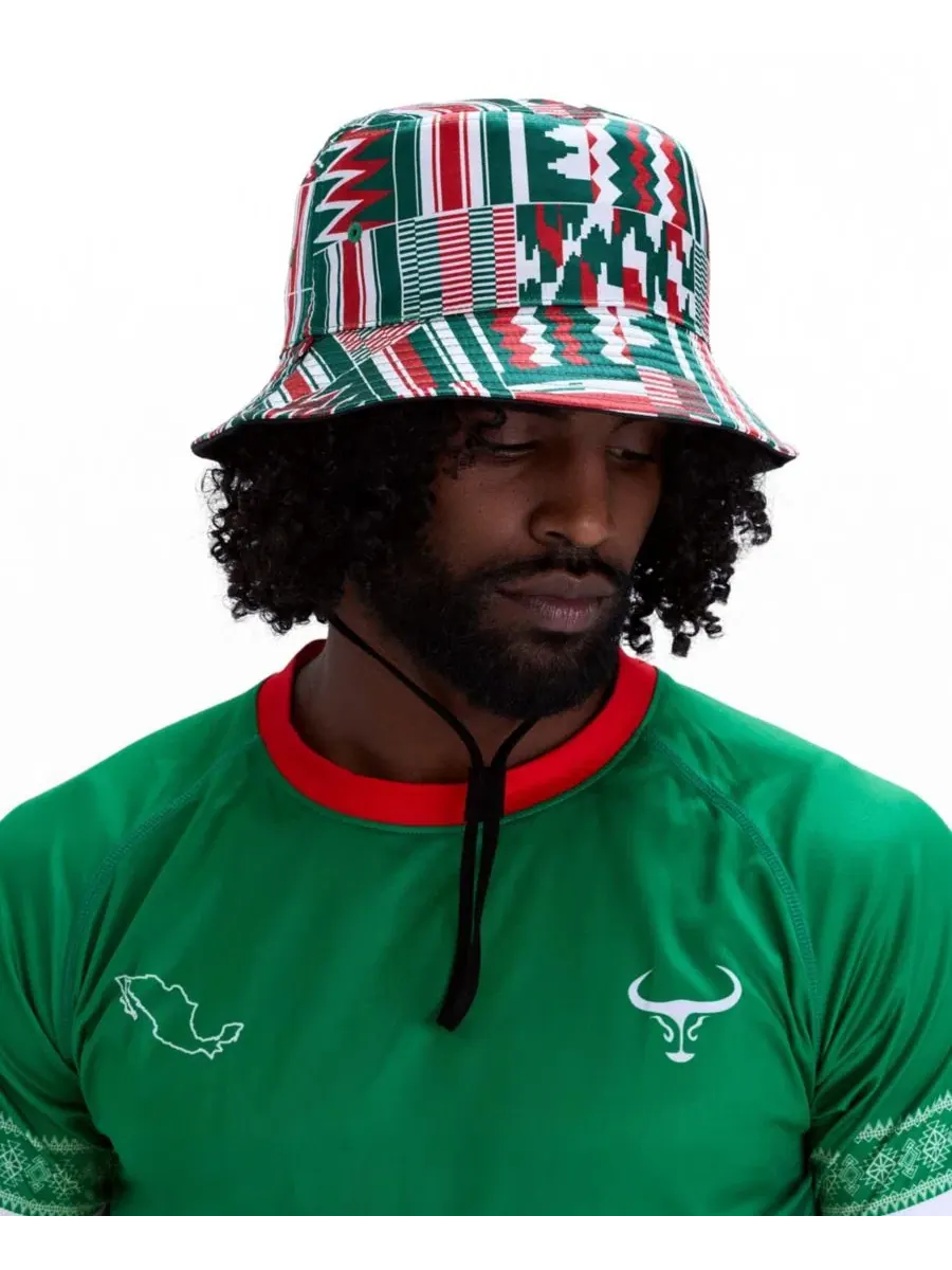 Шляпа-ведро из сатина, двусторонняя, с принтом KIN Apparel, Evergreen Kente — изображение 3 из 3