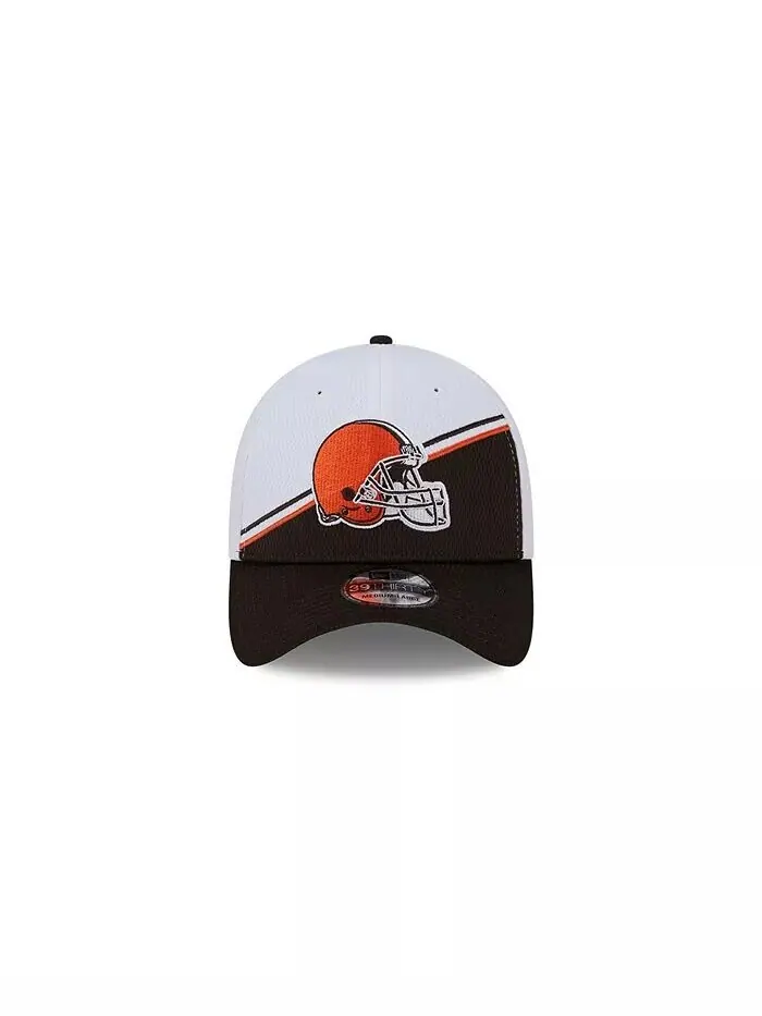 Мужская бело-коричневая гибкая кепка Cleveland Browns 2023 NFL Sideline 39THIRTY New Era — изображение 2 из 5