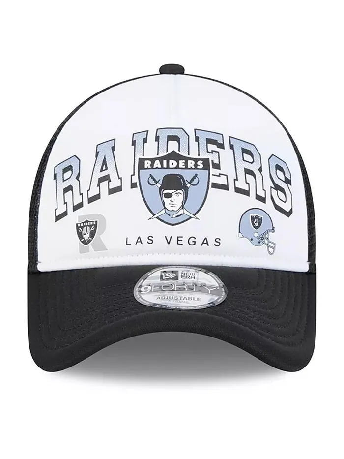 Мужская белая/черная кепка Las Vegas Raiders Retro Wordmark A-Frame 9FORTY Adjustable New Era — изображение 2 из 4