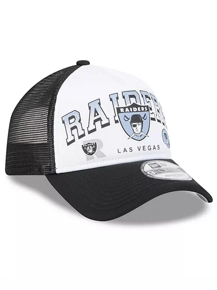 Мужская белая/черная кепка Las Vegas Raiders Retro Wordmark A-Frame 9FORTY Adjustable New Era — изображение 4 из 4