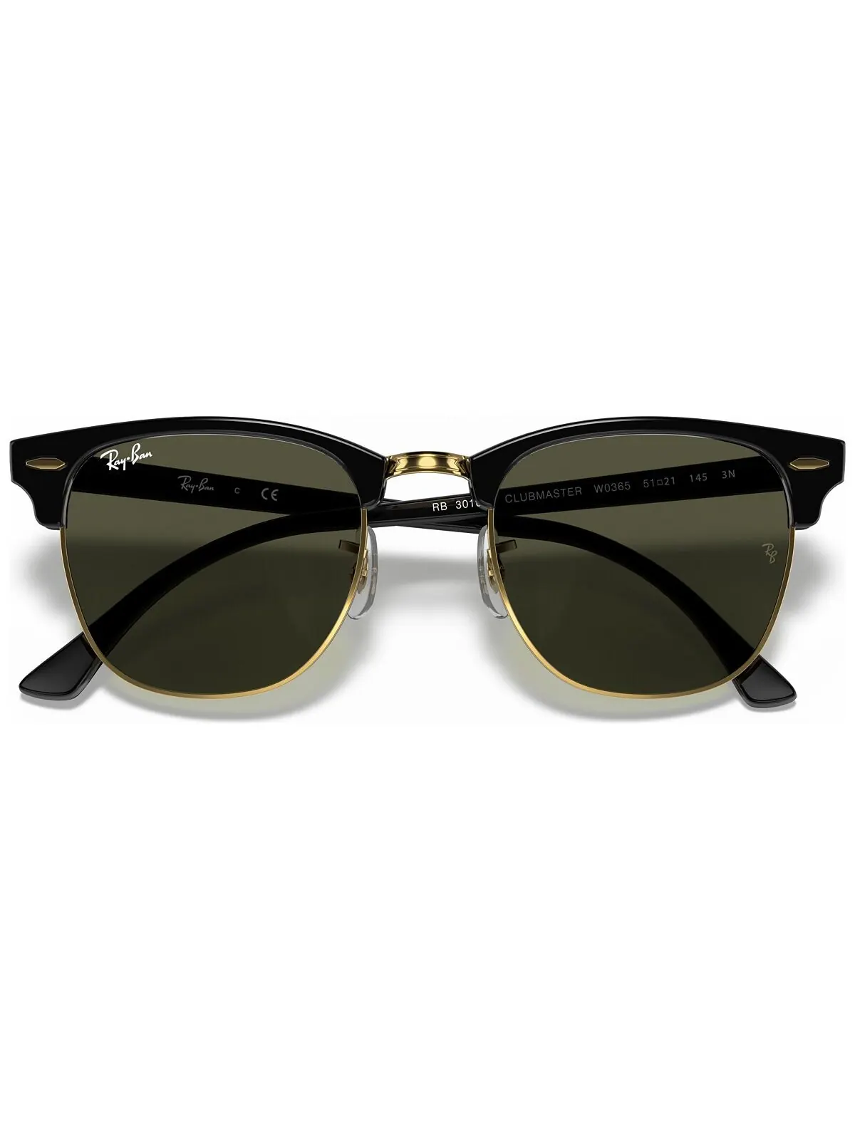 Солнцезащитные очки унисекс с низкой перемычкой, RB3016F CLUBMASTER CLASSIC 55 Ray-Ban — изображение 3 из 11, черный