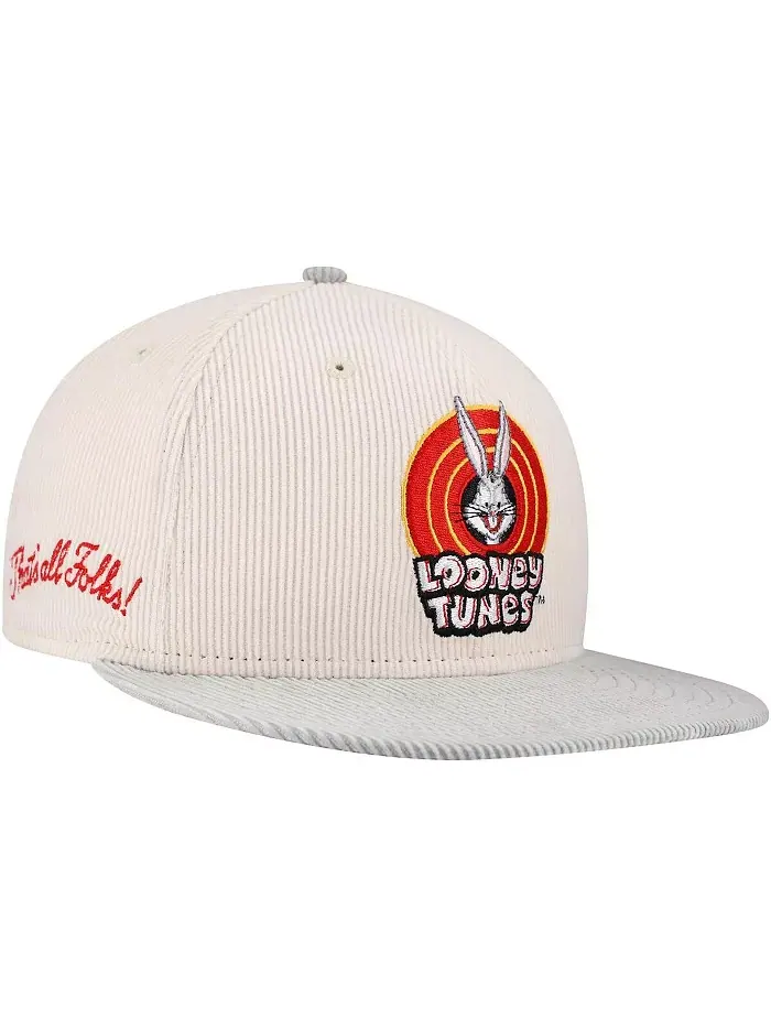 Мужская кремовая бейсболка Looney Tunes 9FIFTY из вельвета с застежкой-кнопкой New Era