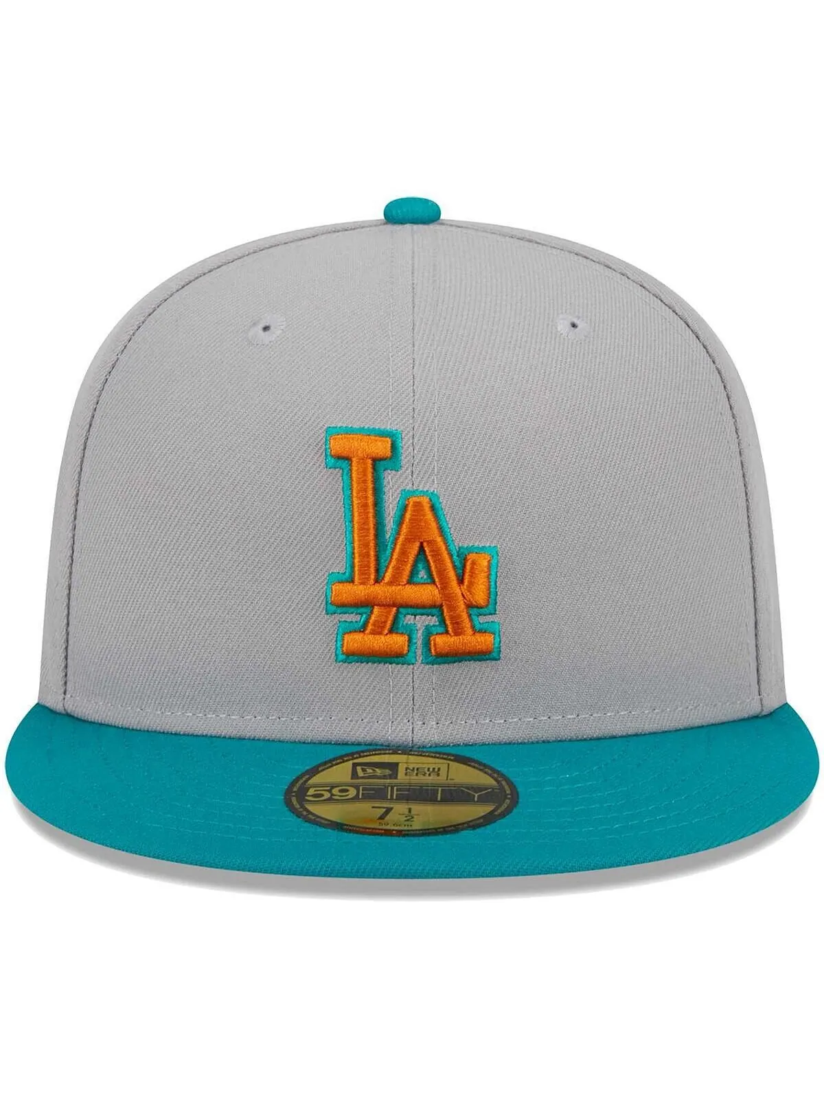 Мужская серо-бирюзовая кепка Los Angeles Dodgers 59FIFTY. New Era — изображение 3 из 5, серый