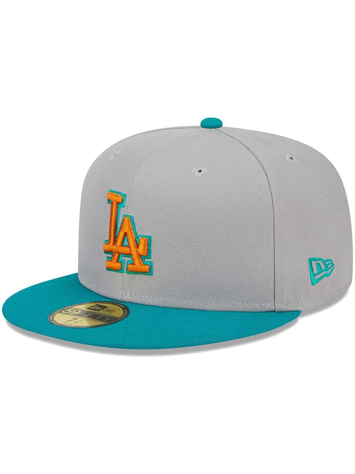 Мужская серо-бирюзовая кепка Los Angeles Dodgers 59FIFTY. New Era — изображение 4 из 5, серый