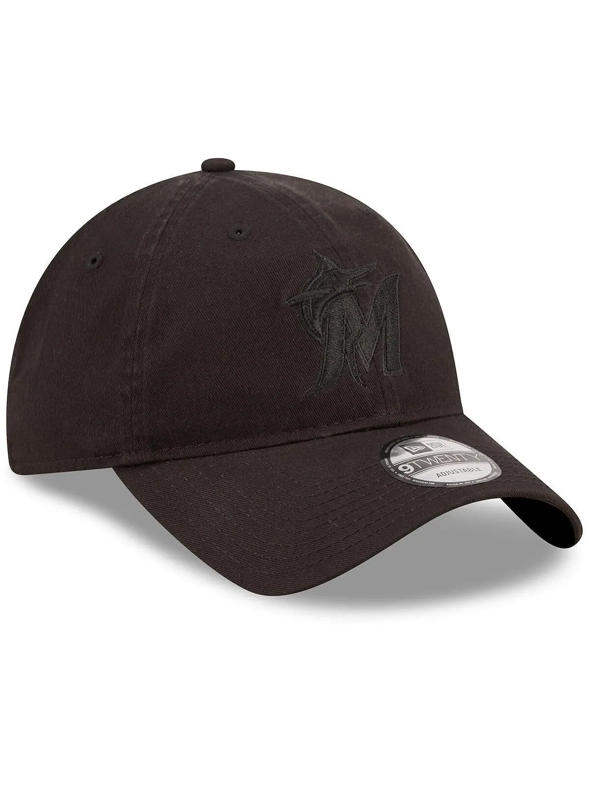 Мужская регулируемая кепка Miami Marlins Black on Black Core Classic 2.0 9TWENTY New Era — изображение 3 из 4, черный