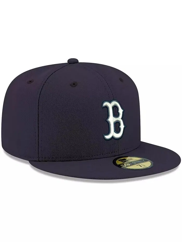 Мужская темно-синяя кепка Boston Red Sox Logo белая 59FIFTY приталенная кепка New Era — изображение 3 из 4