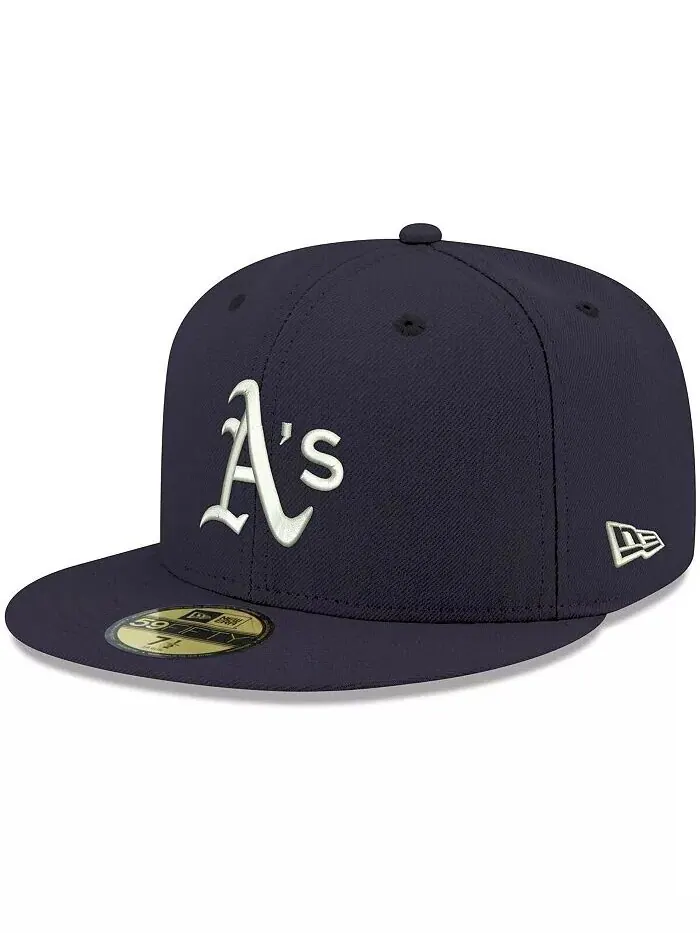 Мужская темно-синяя приталенная шляпа с логотипом Oakland Athletics, белая 59FIFTY New Era
