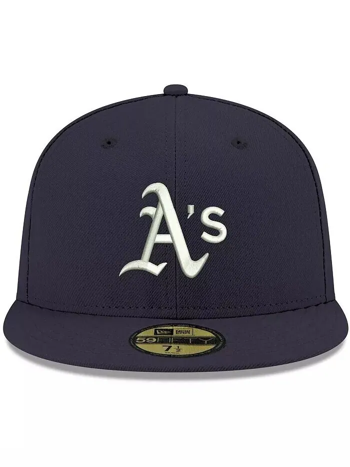 Мужская темно-синяя приталенная шляпа с логотипом Oakland Athletics, белая 59FIFTY New Era — изображение 2 из 2
