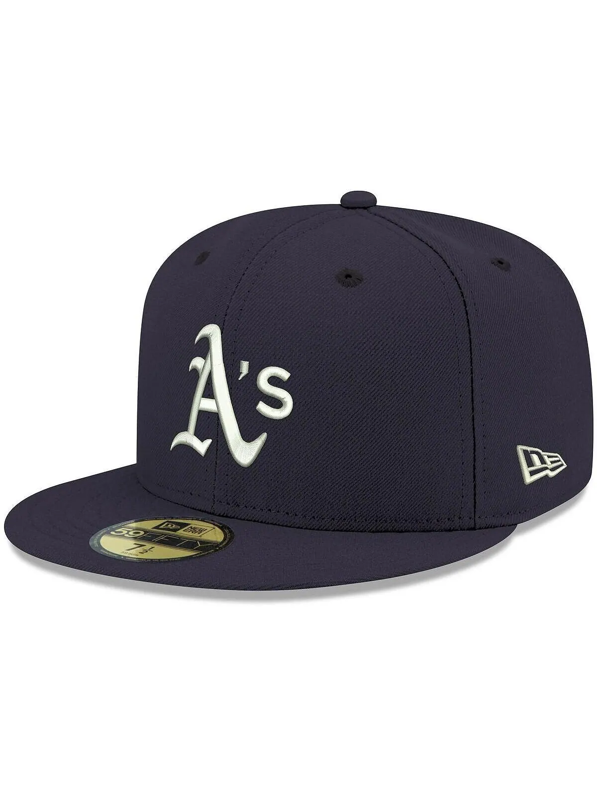 Мужская темно-синяя приталенная шляпа с логотипом Oakland Athletics, белая 59FIFTY New Era — изображение 1 из 2, темно-синий