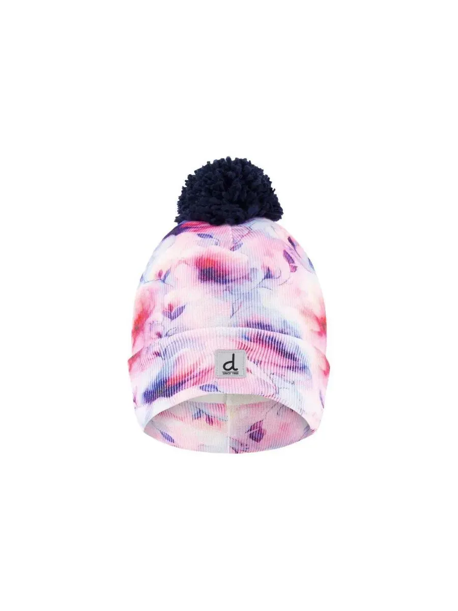 Зимняя вязаная шапка с помпоном и принтом Deux par Deux, Mauve Printed Flowers