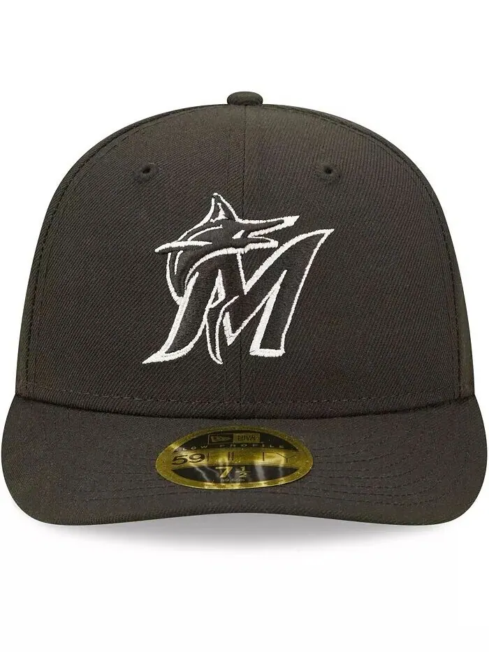 Мужская приталенная шляпа Miami Marlins черно-белая с низким профилем 59FIFTY New Era — изображение 2 из 3