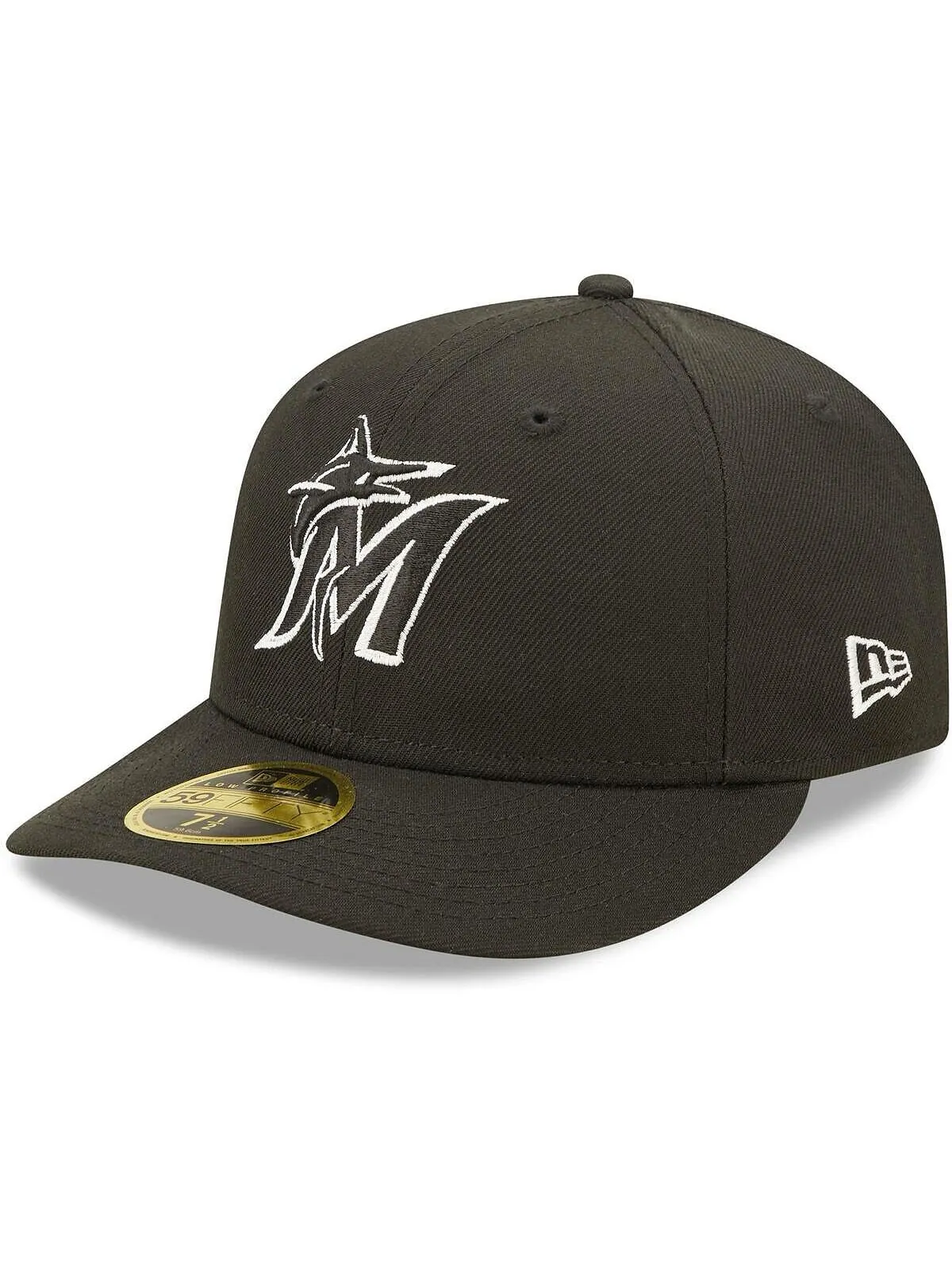 Мужская приталенная шляпа Miami Marlins черно-белая с низким профилем 59FIFTY New Era