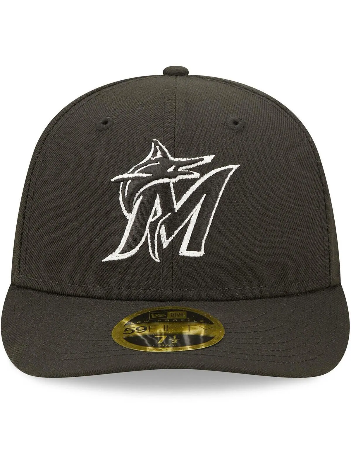 Мужская приталенная шляпа Miami Marlins черно-белая с низким профилем 59FIFTY New Era — изображение 2 из 2, черный белый