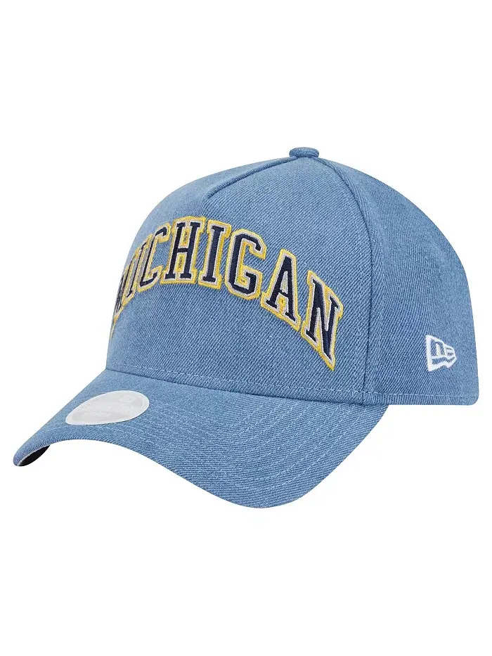 Женская джинсовая бейсболка Michigan Wolverines A-Frame 9FORTY с регулируемой застежкой New Era