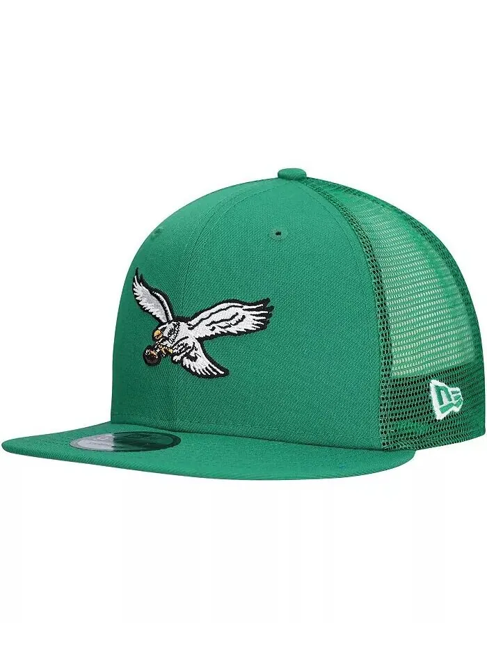Мужская бейсболка Kelly Green Philadelphia Eagles Throwback Main Trucker 9FIFTY Snapback New Era