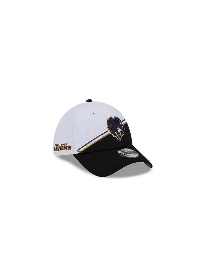 Мужская бело-черная кепка Baltimore Ravens 2023 Sideline 39THIRTY Flex New Era
