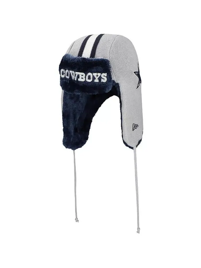 Мужская серая вязаная шапка Dallas Cowboys Helmet Head Trapper New Era