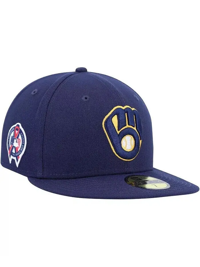 Мужская темно-синяя бейсболка Milwaukee Brewers 9, 11 с мемориальной боковой нашивкой 59Fifty New — изображение 2 из 2