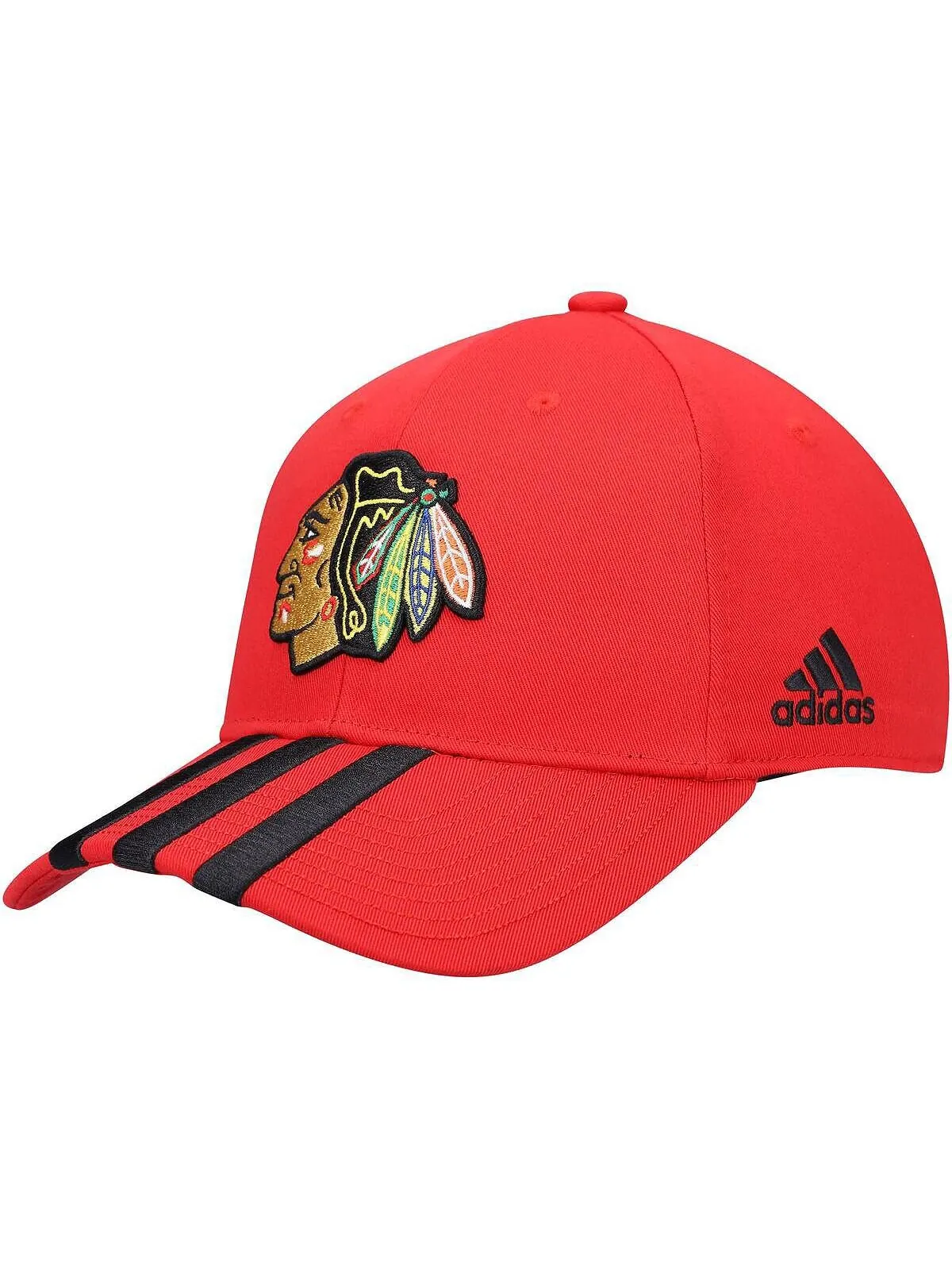 Мужская красная регулируемая кепка с тремя полосками в раздевалке Chicago Blackhawks adidas