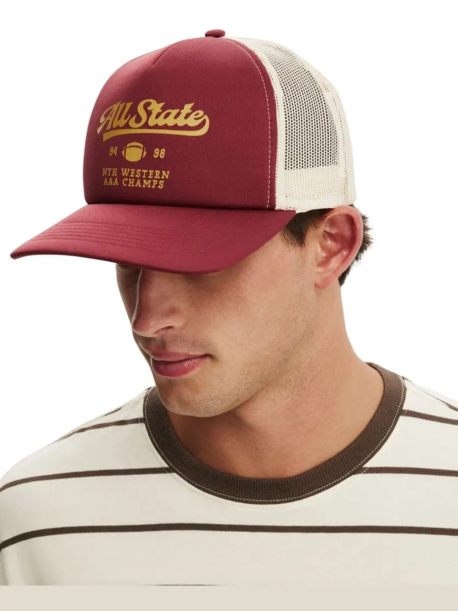 Кепка-тракер с регулируемой застежкой, с принтом COTTON ON, Maroon All State — изображение 5 из 6