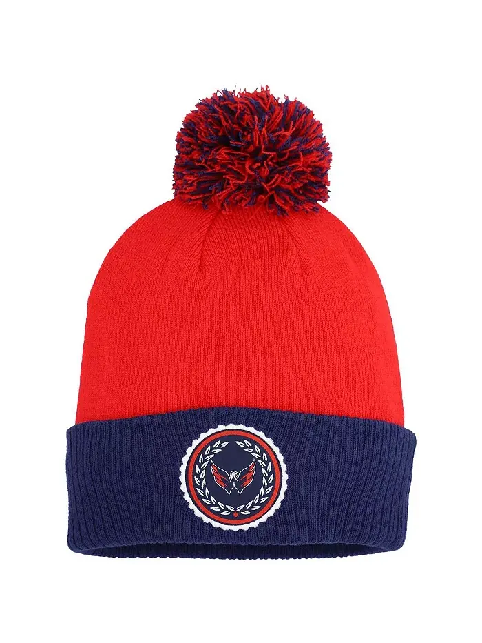 Женская вязаная шапка Washington Capitals Laurel с манжетами и помпоном, красная adidas