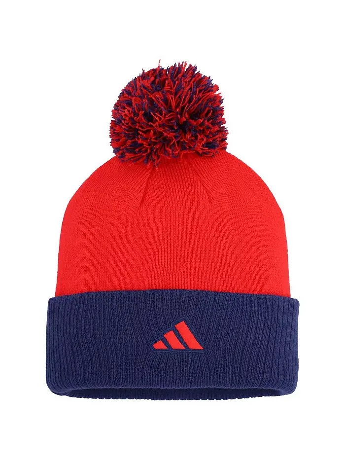 Женская вязаная шапка Washington Capitals Laurel с манжетами и помпоном, красная adidas — изображение 2 из 2