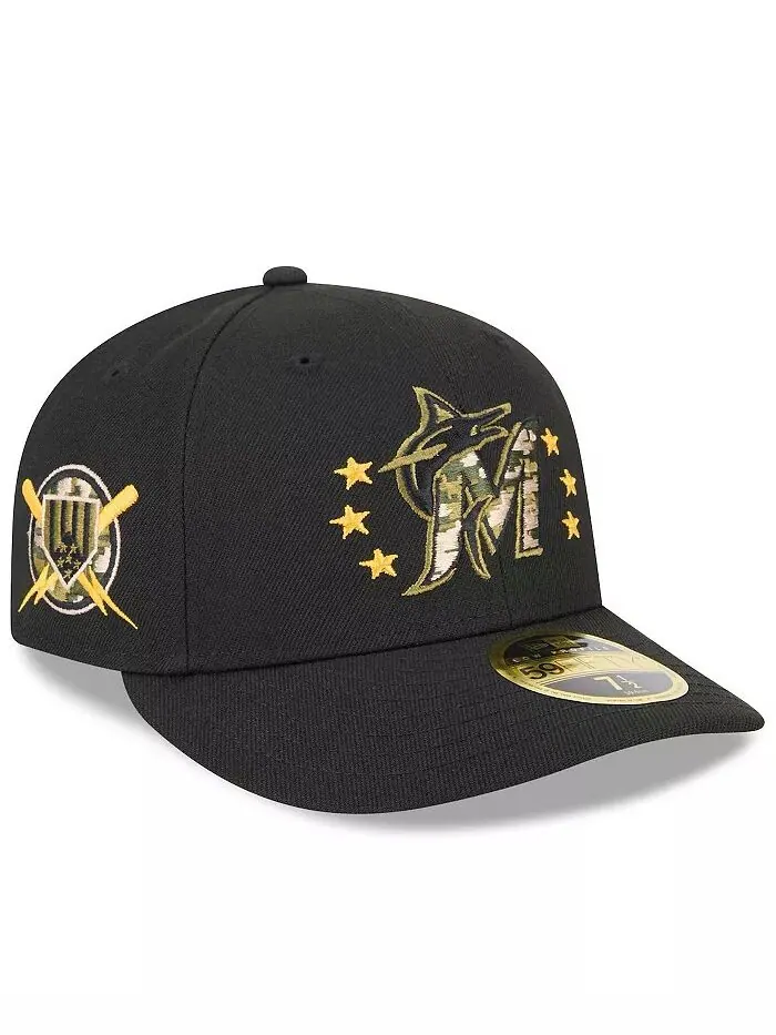 Мужская черная кепка Miami Marlins 2024 Armed Forces Day Low Profile 59FIFTY Fitted New Era