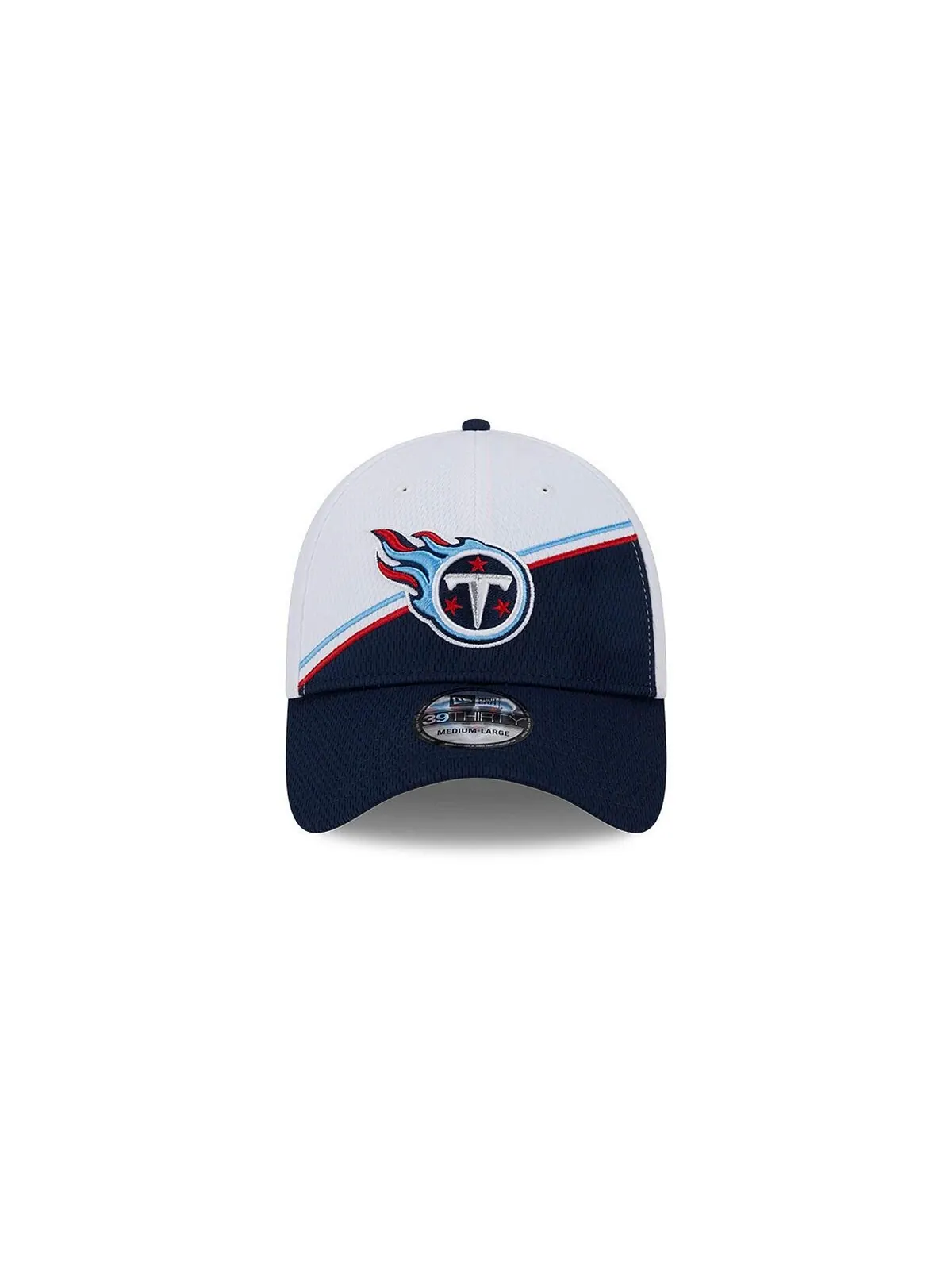 Мужская белая, темно-синяя кепка Tennessee Titans 2023 NFL Sideline 39THIRTY Flex Hat New Era — изображение 2 из 5