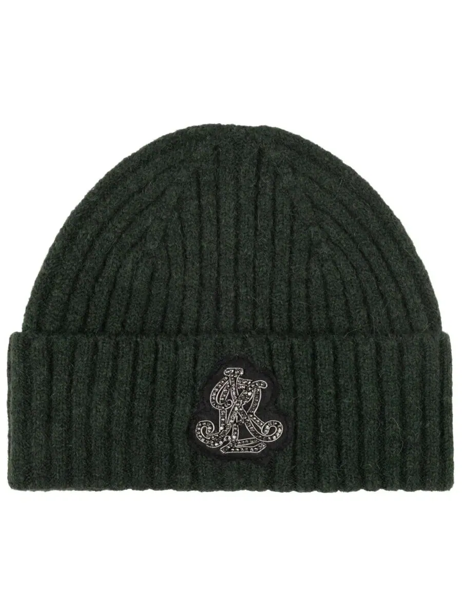 Шапка с кристаллами и ребристым узором Crystal Patch Rib Knit Lauren Ralph Lauren, Moss Agate