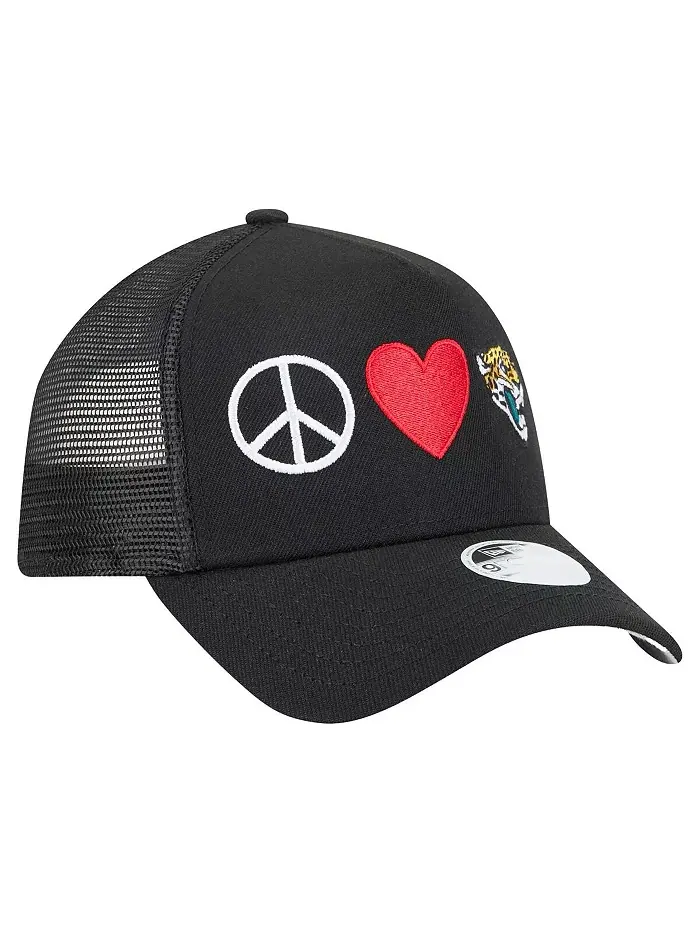 Женская регулируемая кепка 9FORTY Jacksonville Jaguars в черном цвете с принтом "Peace Love" New Era — изображение 4 из 5
