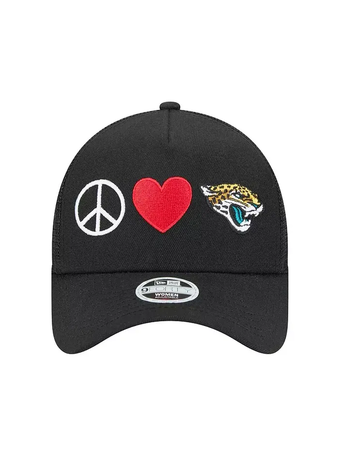 Женская регулируемая кепка 9FORTY Jacksonville Jaguars в черном цвете с принтом "Peace Love" New Era — изображение 5 из 5
